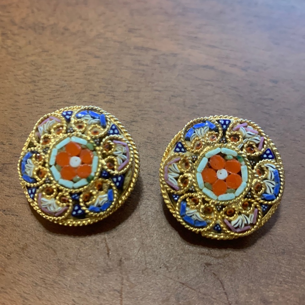 Vintage clip on micro mosaic earrings
